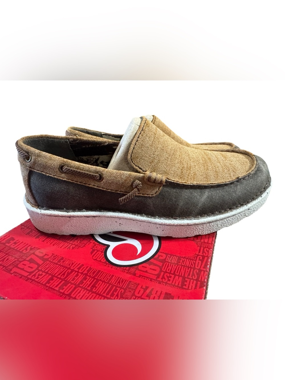 Justin Walker Ash Camel Cow Suede, Canvas Boat Shoe New